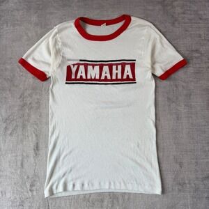 Yamaha Shirt Mens XL White Red Ringer Vintage 1960s Thin Cloth Artex Moto Racing